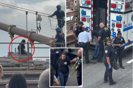 NYPD heroically rescues woman about to jump off Brooklyn Bridge, harrowing video shows