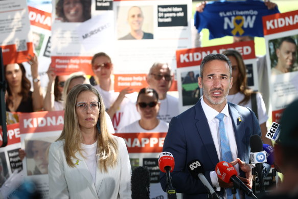 Co-CEO Alex Ryvchin and head of legal, Simone Abel, of the Executive Council of Australian Jewry at a press conference in Sydney on Monday. 