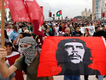 Photos: Cuban president leads pro-Palestinian march in Havana