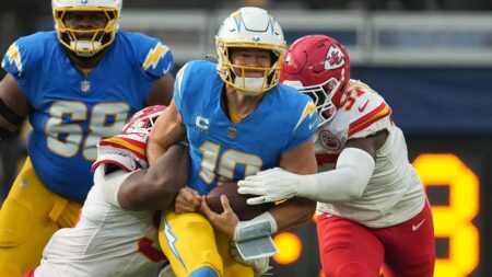 Chargers’ Justin Herbert slams helmet in frustration amid loss to Chiefs