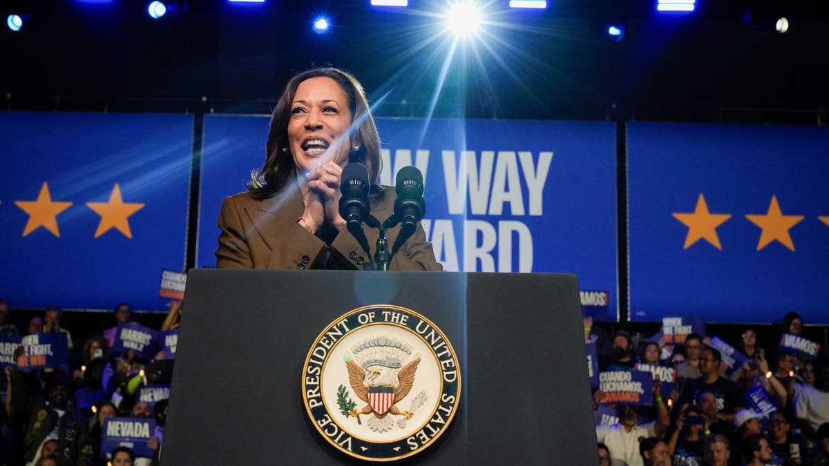 Kamala Harris at podium 