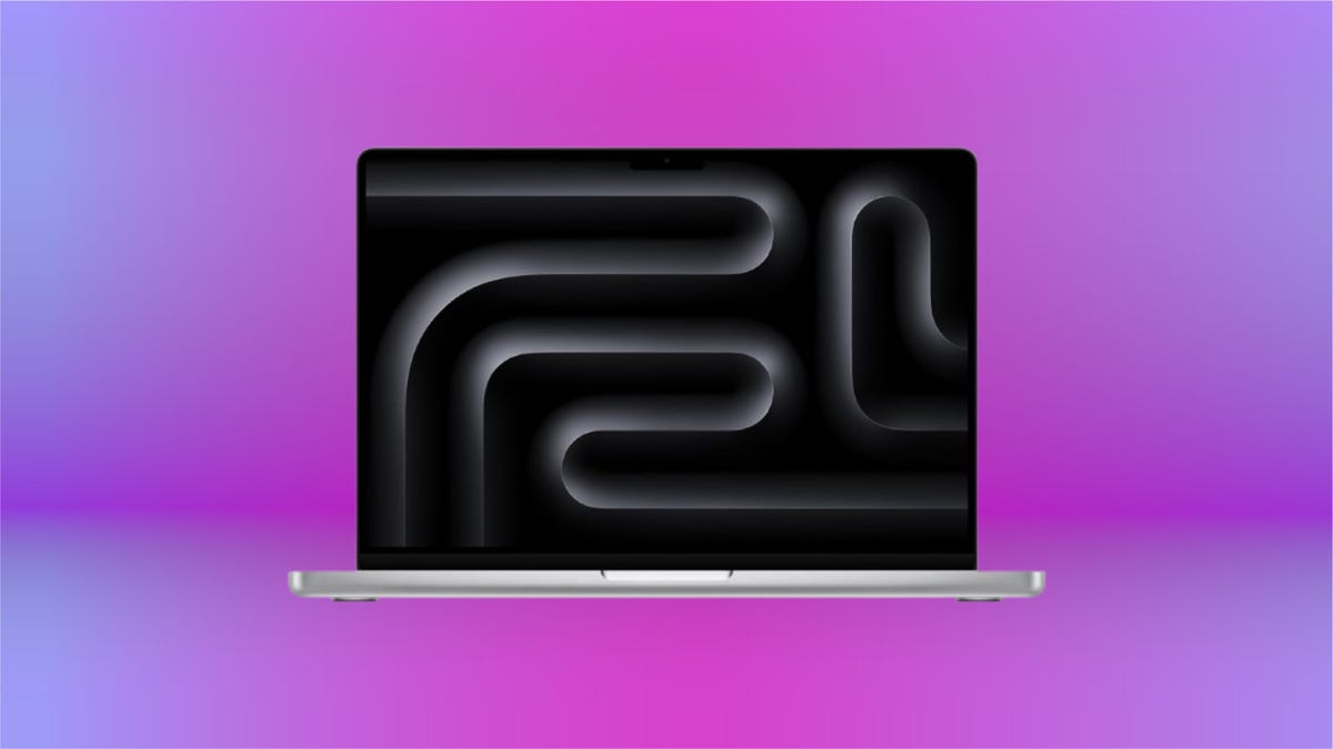 Apple Macbook Pro M3 on purple gradient background