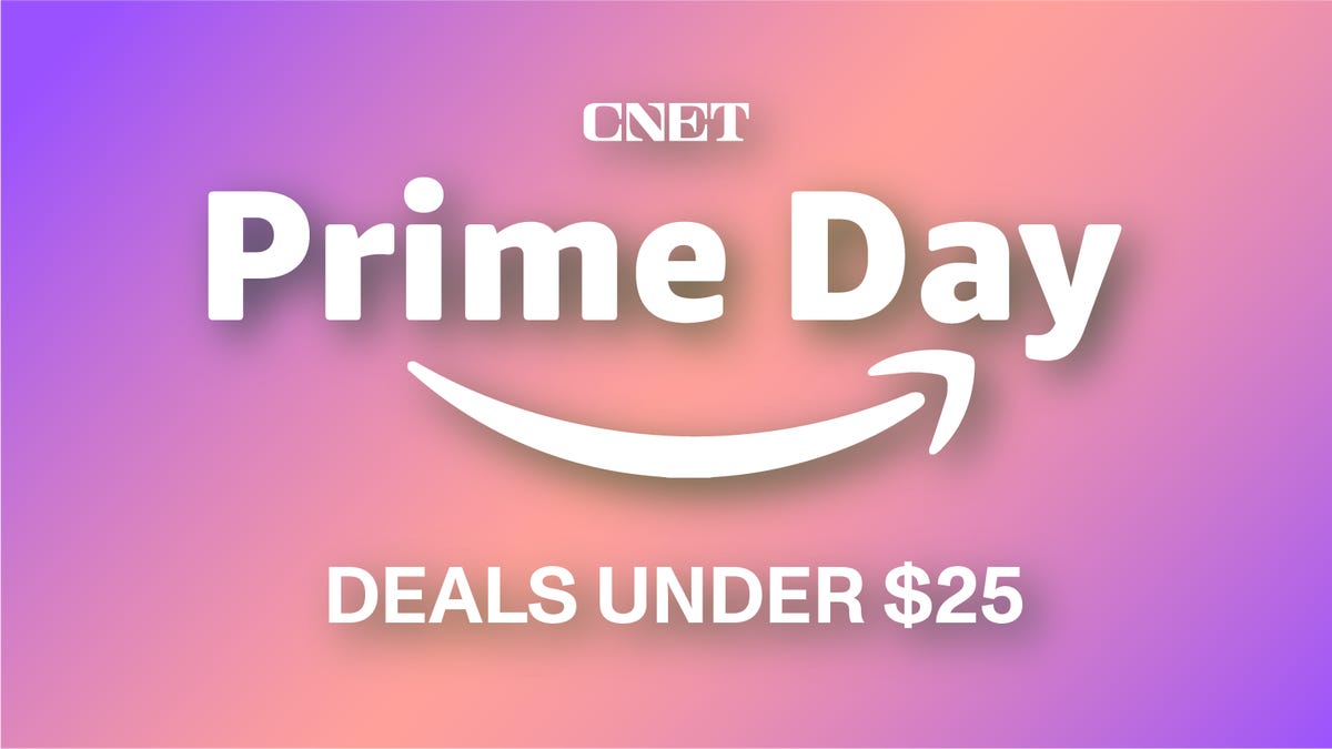 CNET Prime Day Under $25 text on pink/purple gradient background