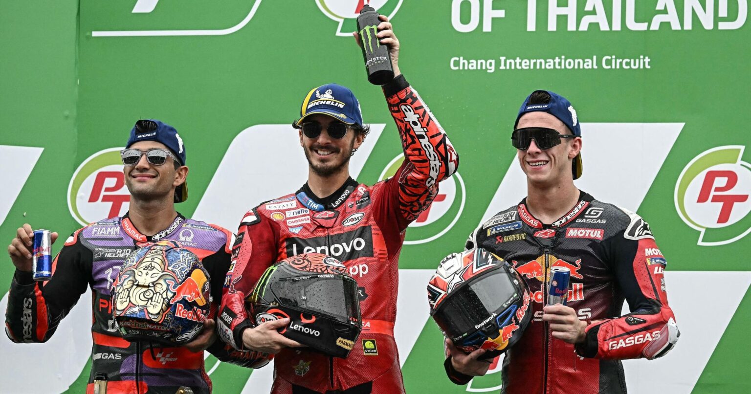 MotoGP Thailand GP: Francesco Bagnaia storms to victory ahead of errant Jorge Martin as gripping title battle goes on