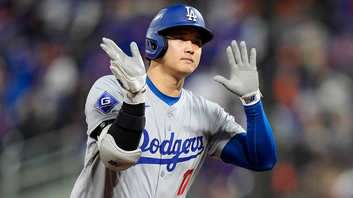 Shohei Ohtani celebrates