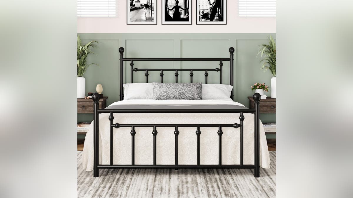 An ornate metal bed frame is classy for any bedroom. 