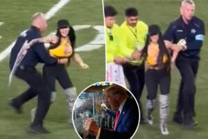 Woman runs onto field waving pro-Trump sign during Jets-Steelers game