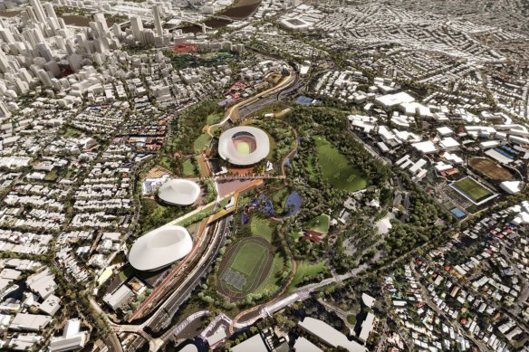 The proposed Victoria Park stadium precinct, as proposed by Archipelago.