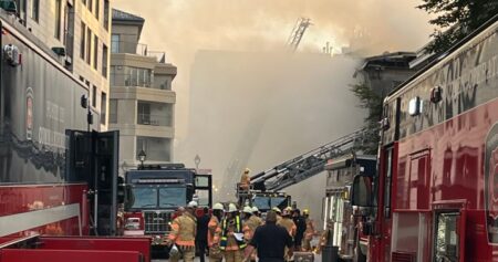 5-alarm fire in Montreal’s old port sends 1 to hospital with severe burns