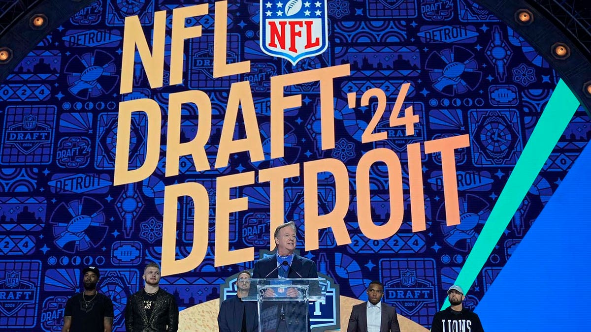 NFL Commissioner Roger Goodell speaks during the first round of the NFL Draft, April 25, 2024, in Detroit.