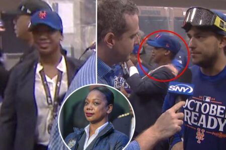 Former NYPD police commissioner Keechant Sewell all smiles during Mets locker room celebration amid City Hall scandal