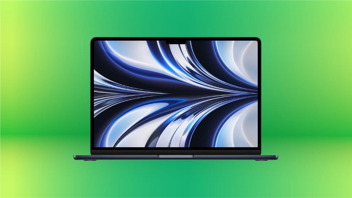 Apple Macbook Air 2022 on green gradient background