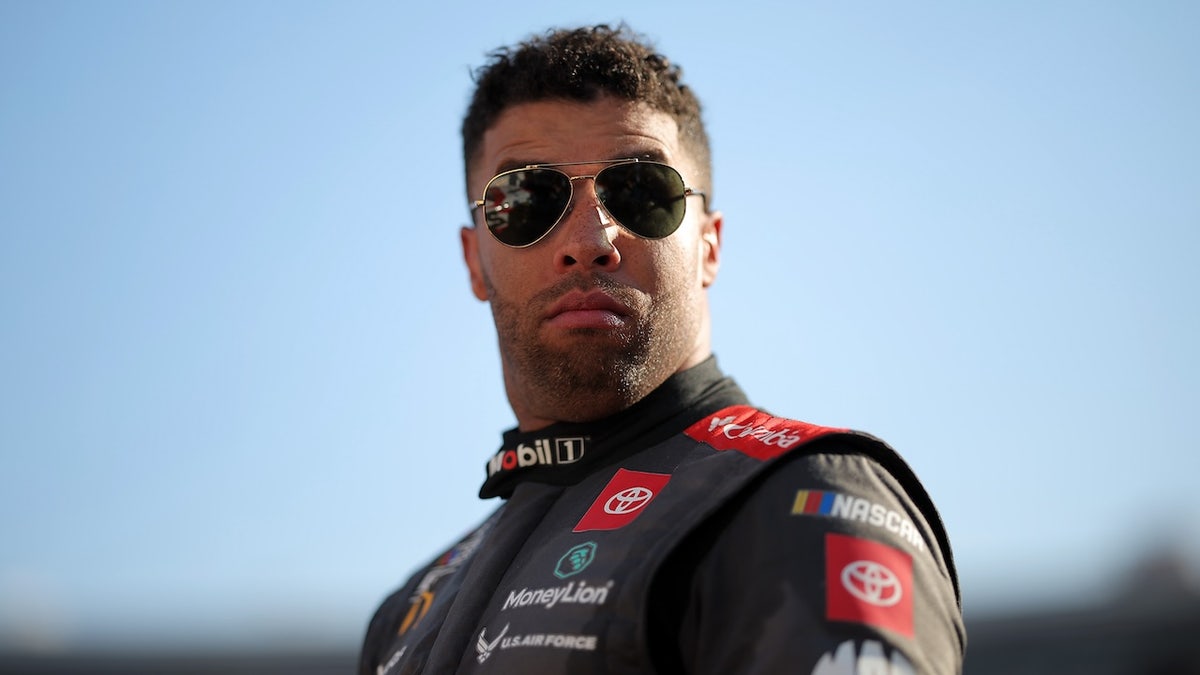 Bubba Wallace looks on during a NASCAR event