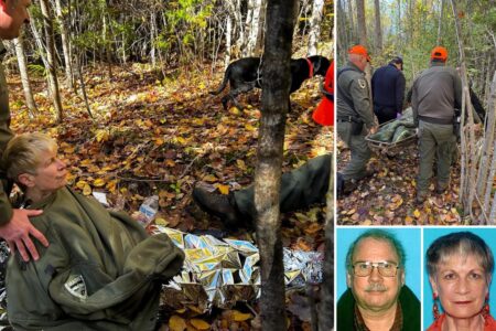 Missing hiker, 72, found near her dead husband’s body in Maine woods kept alive after dog slept on her chest