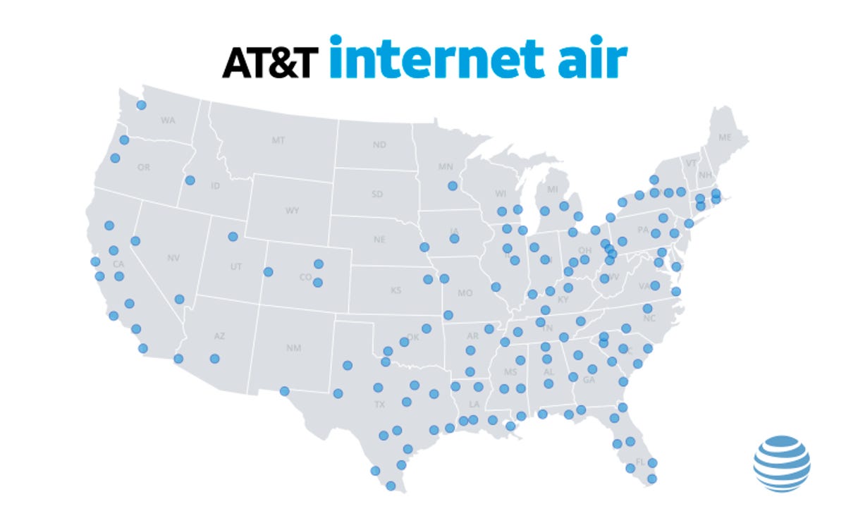 Map of markets serviceable for AT&T Internet Air 