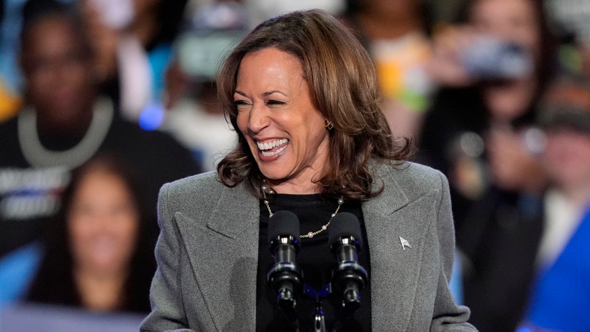 Democratic presidential nominee Vice President Kamala Harris speaks during a campaign event at Lakewood Amphitheatre, Saturday, in Atlanta.