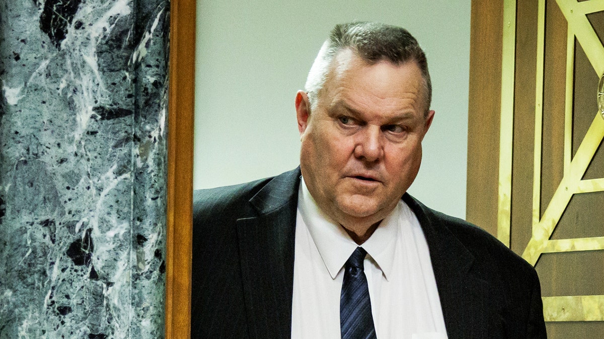 Sen. Jon Tester (D-MT) arrives for a Senate Appropriations Subcommittee on Homeland Security hearing with Secretary of Homeland Security Alejandro Mayorkas on "A Review of the President's FY2025 Budget Request for the Department of Homeland Security" at the U.S. Capitol on April 10, 2024 in Washington, DC.