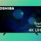 Toshiba 55-inch C350 series 4K smart Fire TV on a blue gradient background