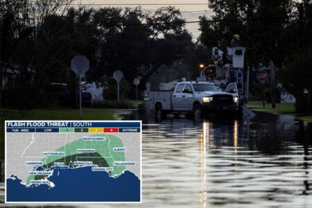 Dangerous flash flood potential covers part of Gulf Coast on Tuesday before Florida soaker