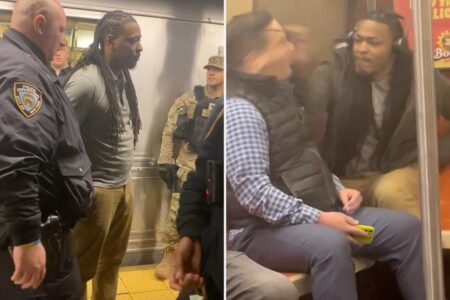 Straphanger slugged by irate seatmate, wrestles attacker to ground: ‘Turned into a little b***h’