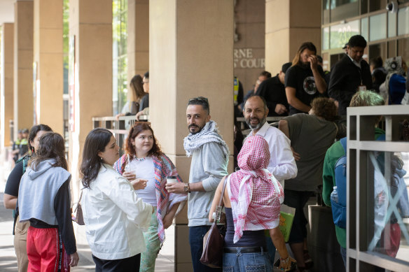 The protesters rallied on the steps of the Melbourne Magistrates’ Court on Thursday.