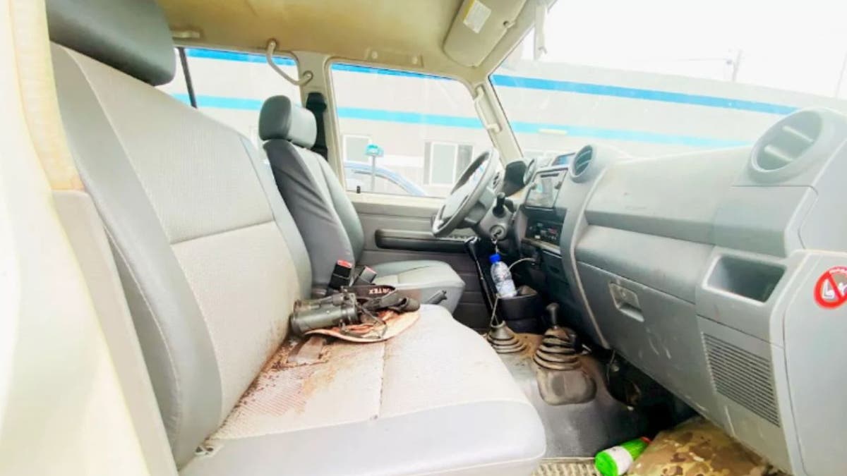 The inside of Shroyer's SUV shows a bloodstained seat