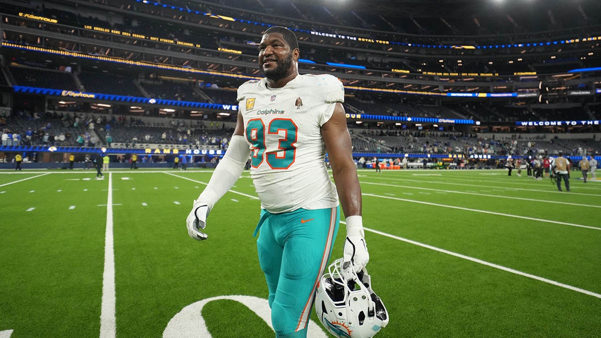 Calais Campbell walks on the field