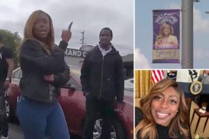 Dolton ‘Dictator’ Mayor Tiffany Henyard called cops on workers removing banners of her face — as vendor claims it’s owed K: video