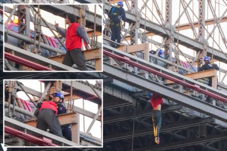 Cops heroically save jumper who flipped them off before dangling from Brooklyn Bridge: dramatic photos