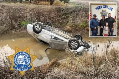 Aspiring CHP cop rescues driver, 75, with help of 6-year-old daughter after rollover crash into canal: ‘There at the exact right time’