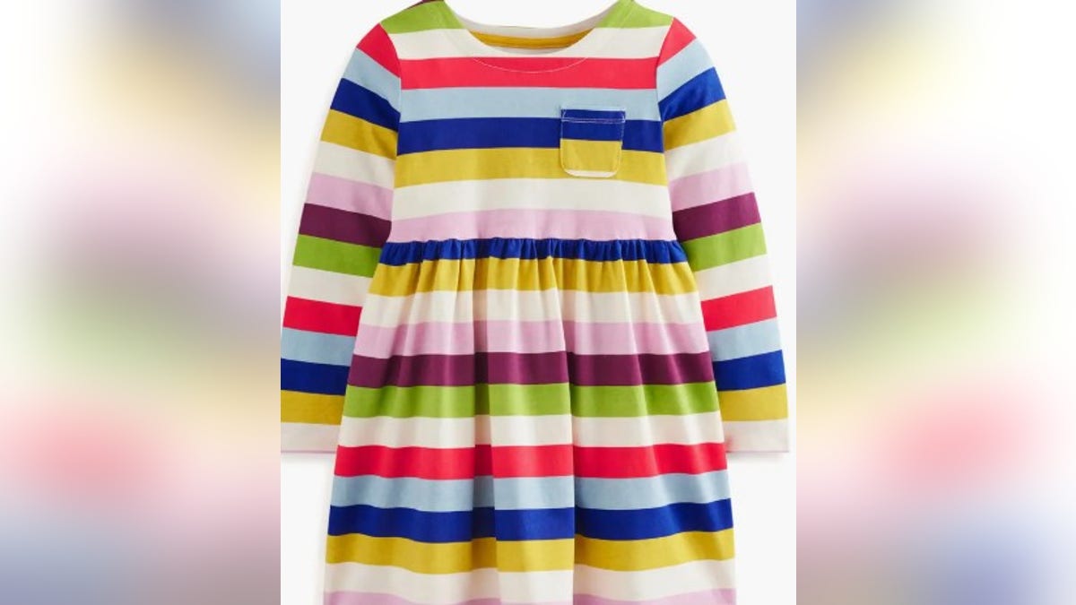 This dress has bold stripes.