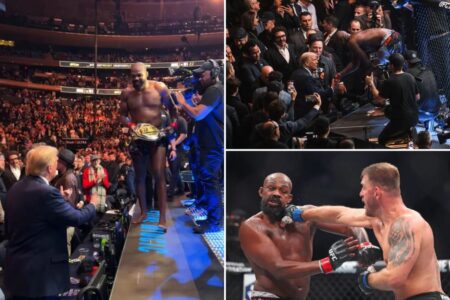 UFC champ Jon Jones gives Trump his heavyweight belt, thanks him in victory speech at UFC 309