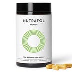 Bottle of Nutrafol Women vitamins with four capsules placed in front