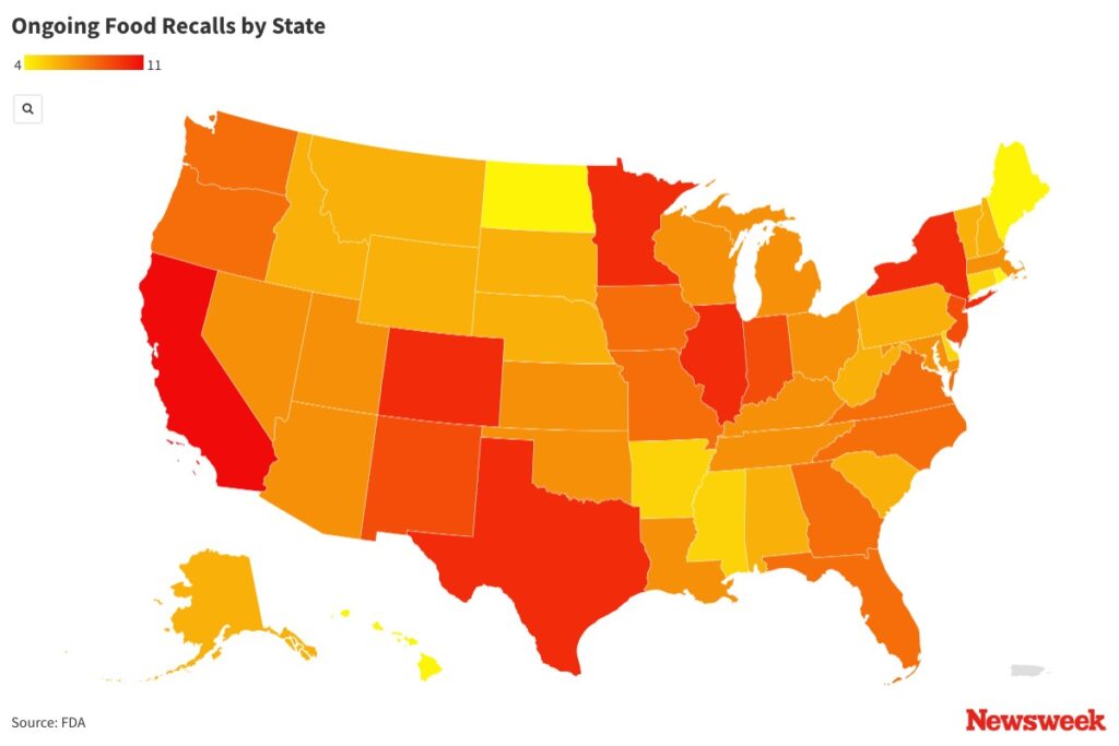 Food Recall Map Shows Every FDA Warning in Each State