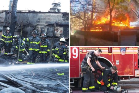 More than 100 FDNY firefighters, EMS battle blaze as towering flames, thick plumes of smoke engulf Queens strip mall