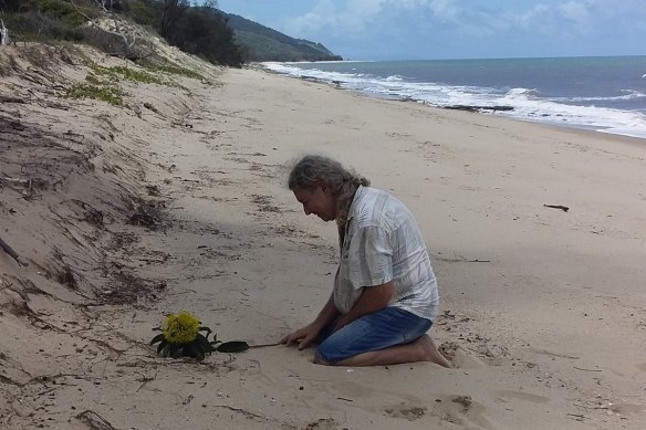 Troy Cordingley on Wangetti Beach where he found his daughter’s body.