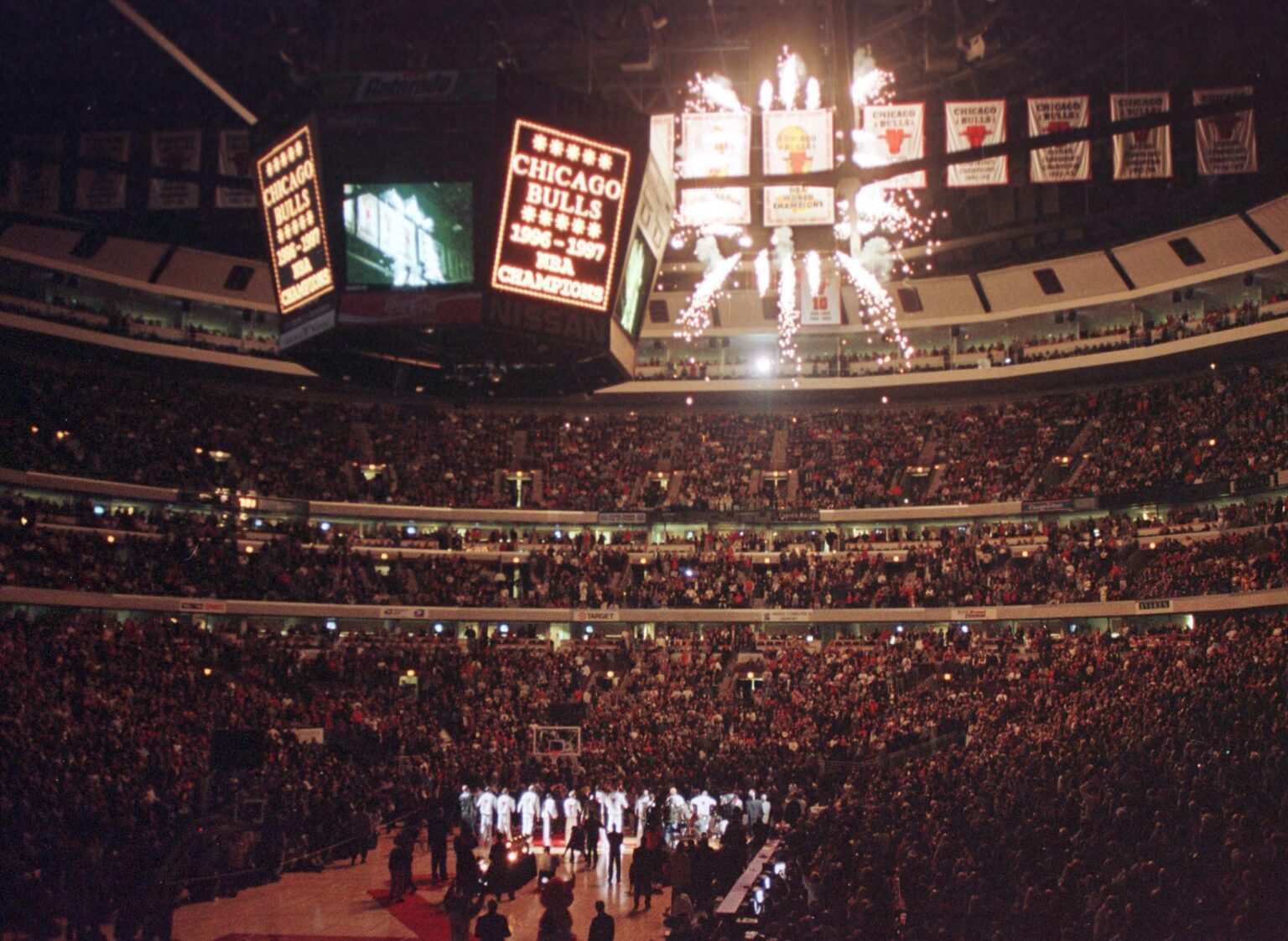 Bulls Championship Banners Damaged by Pyrotechnics of Metal Band Disturbed