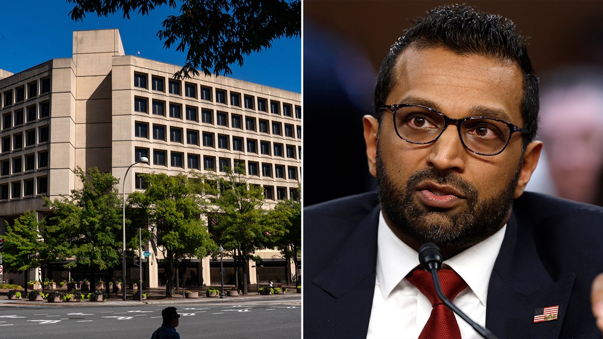 A side-by-side of the FBI headquarters in Washington, D.C., and Trump's nominee for FBI director, Kash Patel. Photos by Getty Images/AP.