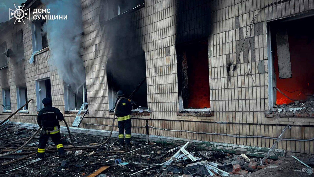 Firefighters put out blaze following Russian attack on Ukraine