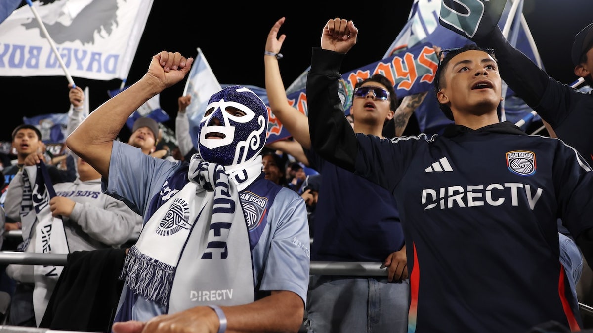 Fans of San Diego cheer for their team during the MLS match between San Diego FC and St. Louis CITY SC at Snapdragon Stadium on March 01, 2025 in San Diego, California. 