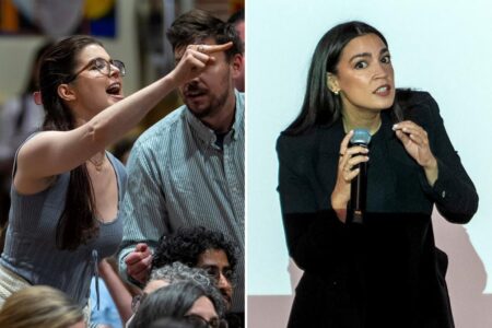 AOC heckled by hysterical protester shouting about Gaza ‘genocide’ at NYC town hall: ‘Shame on you’