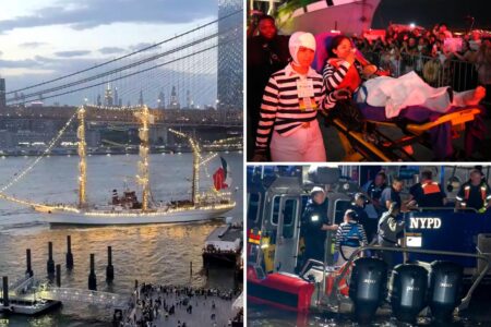 ‘We were very scared’ New Yorkers watch in horror as Mexican Navy ship strikes Brooklyn Bridge