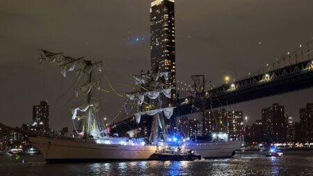 Mexican navy sailing ship hits New York’s Brooklyn Bridge