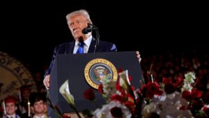 Trump mocks trans athletes in women’s sports to roaring applause at Alabama commencement speech