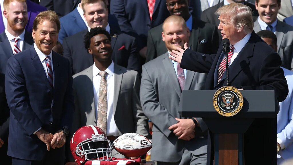 Nick Saban says former Alabama player ‘pushed the red button’ in Oval Office during Trump White House visit