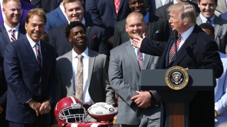 Nick Saban says former Alabama player ‘pushed the red button’ in Oval Office during Trump White House visit