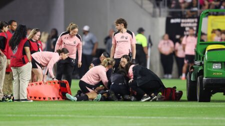 Women’s soccer pro stretchered off field after suffering ‘medical event’