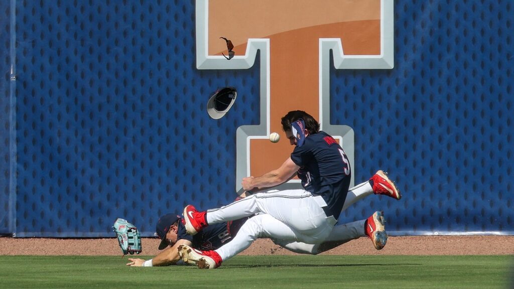 Two Ole Miss outfielders collide in scary moment during SEC baseball tournament