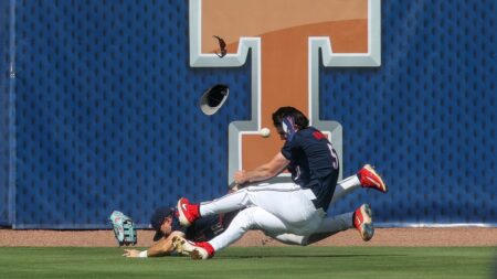 Two Ole Miss outfielders collide in scary moment during SEC baseball tournament