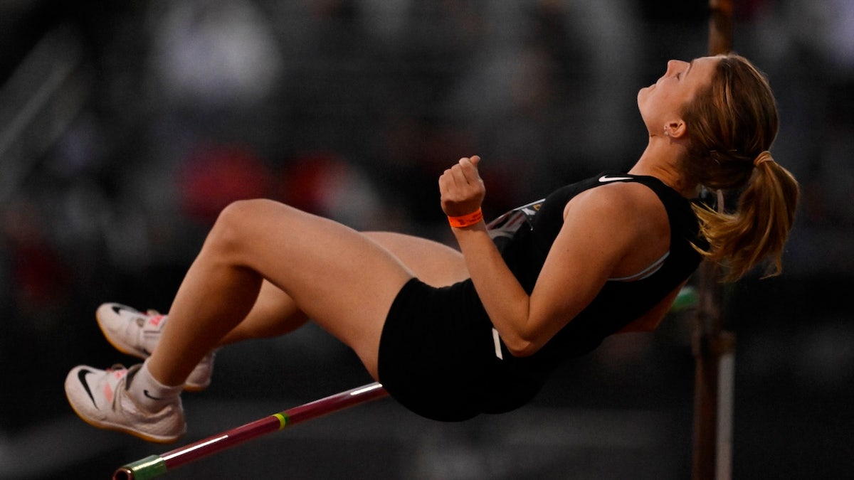 Katie McGuinness of La Canada High School finished seventh in the women's high jump invitational in Arcadia, Calif., on April 12, 2025.